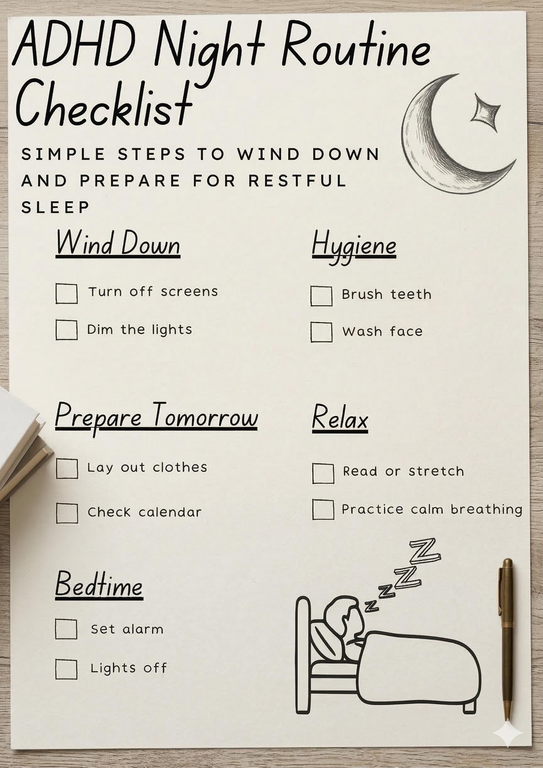 Adhd Sleep Routine ADHD Night Routine Checklist | Simple Bedtime Planner (digital Download ...