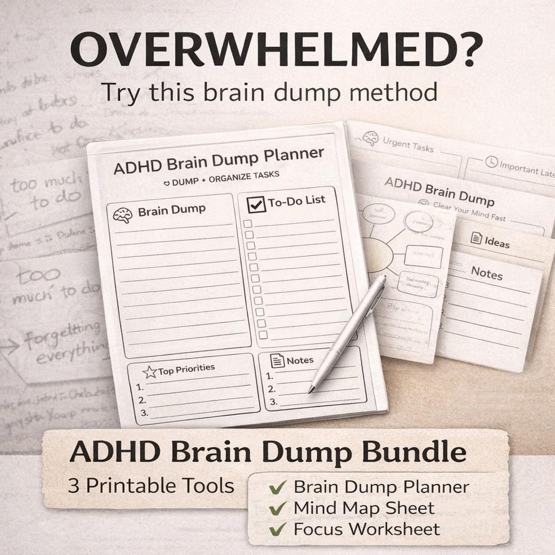 ADHD Brain Dump Bundle | Planner, Mind Map, Focus Worksheet (PDF) - Etsy