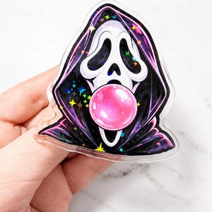 Magnetic Collapsible Kindle Grip/ Stand for E-Reader, Tablet, Smartphone Kindle Holder | Ghostie Face Blowing Bubble Gum Halloween Design