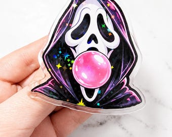 Magnetic Collapsible Kindle Grip/ Stand for E-Reader, Tablet, Smartphone Kindle Holder | Ghostie Face Blowing Bubble Gum Halloween Design
