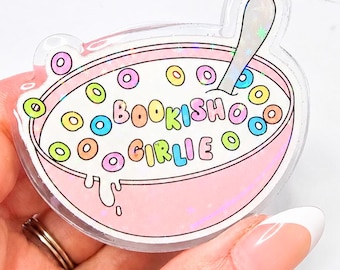 Magnetic Collapsible Kindle Grip/ Stand for E-Reader, Tablet, Smartphone Kindle Holder |Cereal Bowl Bookish Girlie Design