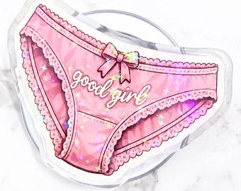 Magnetic Collapsible Kindle Grip/ Stand for E-Reader, Tablet, Smartphone Kindle Holder | Good Girl Pink Panties Undies Design