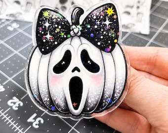 Magnetic Collapsible Kindle Grip/ Stand for E-Reader, Tablet, Smartphone Kindle Holder | Pumpkin Ghostie Face Halloween Design