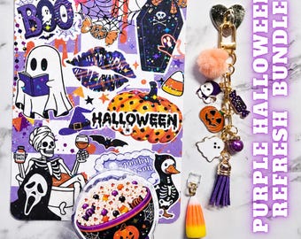 Purple Halloween DELUXE Kindle Refresh Kit | Kindle Decor Accessories Bundle | Includes Kindle Insert, Magnetic Grip, Dust Plug, Chain Charm