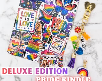 Pride Month DELUXE Kindle Refresh Kit | Kindle Decorating Accessories Bundle | Includes Kindle Insert, Magnetic Grip, Dust Plug, Chain Charm