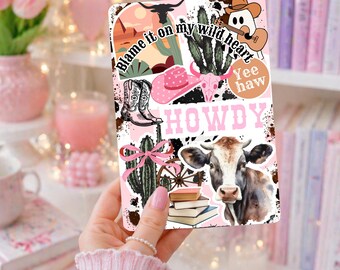 Kindle Insert | Holographic Cardstock Inserts for Kindle | Kindle Stickers | Kindle Aesthetic | Kindle Accessories | Pink Cowgirl Design