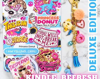 Carl & Donut DELUXE Kindle Refresh Kit | Kindle Decorating Accessories Bundle Includes Kindle Insert, Magnetic Grip, Dust Plug, Chain Charm