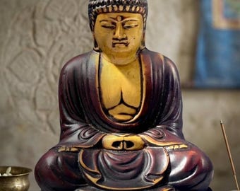 Japanese Buddhist Statues Meditating Buddha Monk Sculpture Handmade Buddha Statue made in Nepal