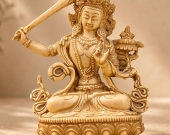 6" Handcrafted Manjushri Statue Resin Material | Tibetan Buddhist Statue Power and Wisdom