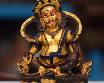 Tibetan Jambhala Kubera God Wealth Statue | Gold-Painted Resin Deity (6 Inches)