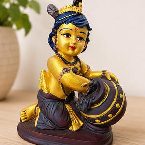 Little Krishna Statue, Babby Laddu Gopal Makhan Chor, Shree Krishna Idol sitter med Maakhan Pot