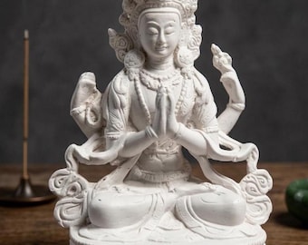 White Chenrezig Statue Small Indoor | 5 Inch Buddhist Alter Statuary Tibetan Buddhism Religious Gift Items
