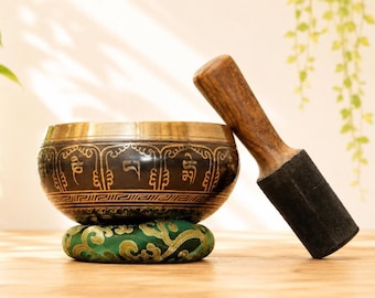 Tibetan Singing Bowl Set with Mallet and Cushion for Meditation Himalayan Sound Therapy Bowl Handmade in Nepal