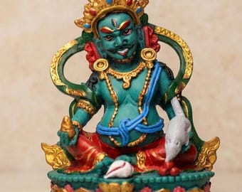 17 Cm Jambhala Kubera God Of Wealth | Turquoise-painted Resin Statue | Tibetan Buddhist deity of wealth and prosperity