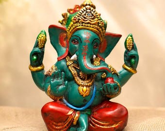 Large Ganesha Statue 7" | Lord Ganesh Statue Multicolor Handmade Hindu Elephant Goddess Mothers Day Gift