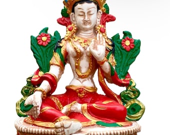 Ma Tara Statue Hand Painted in Nepal | Green Tara Buddha Statue Buddhist Goddess Home Decor Gift Items Mothers Day Gift