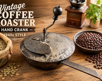 Vintage Hand Crank Coffee Roaster – 1940s Stovetop Metal Pan Tool