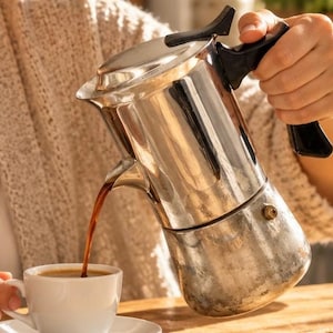 Vintage Italian NPB Nuova Euro-Espress Moka Pot, 6 Cup Stainless Steel Coffee Maker (1970s-80s) - Mok018