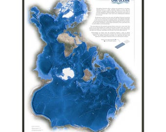 Mapa del mundo de un océano (póster de papel mate premium con marco metálico)
