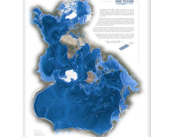 Mapa del mundo de un océano (póster de papel mate premium con marco de madera)