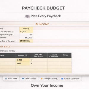 Gehaltsscheck Budget Tabelle | https://www.etsy.com/de/listing/621166348/Schulden-Tracker?