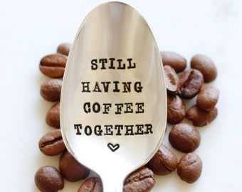 Still Having Coffee Together - Hand Stamped - Vintage Friendship Gift - Going Away Gift - gift for friends who are moving away