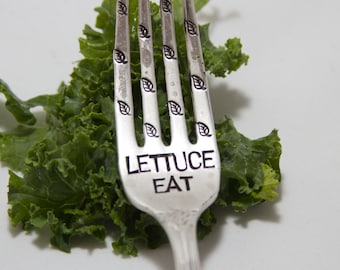 Lettuce Eat - Stamped Fork - For Your Health - Gift for fitness minded, clean eating, kitchen utensil, unique gifts for the kitchen