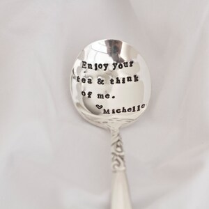 Enjoy your tea and think of me. Stamped Spoon. Tea Spoon: Spoon for your tea bag. The perfect gift for your tea loving friend. image 3