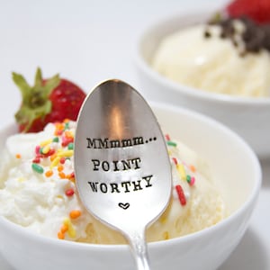 MMmmm...Point Worthy Hand Stamped Spoon Vintage Gift Weight Watchers gift for fitness and health interests image 3