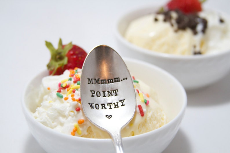 MMmmm...Point Worthy Hand Stamped Spoon Vintage Gift Weight Watchers gift for fitness and health interests image 3