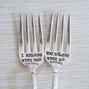 I Belong With You, You Belong With Me Hand Stamped Matching Forks Vintage Gift Wedding, Anniversary, Valentines Day 2013 image 2