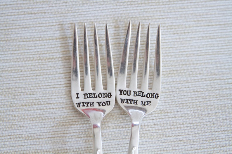 I Belong With You, You Belong With Me Hand Stamped Matching Forks Vintage Gift Wedding, Anniversary, Valentines Day 2013 image 2