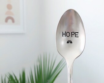 Hope with rainbow. Stamped Spoon. After every storm is a rainbow of hope. Adoption.