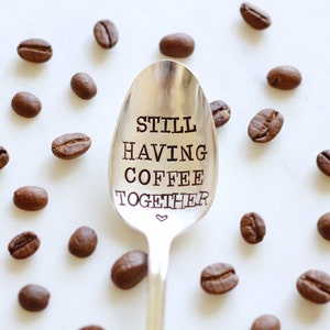 Still Having Coffee Together Hand Stamped Vintage Friendship Gift Going Away Gift gift for friends who are moving away image 1