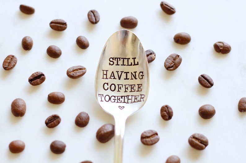 Still Having Coffee Together Hand Stamped Vintage Friendship Gift Going Away Gift gift for friends who are moving away image 1