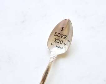 I LOVE YOU more - Hand Stamped Vintage Spoon - For Such A TIme Designs - Coffee Lover Valentines