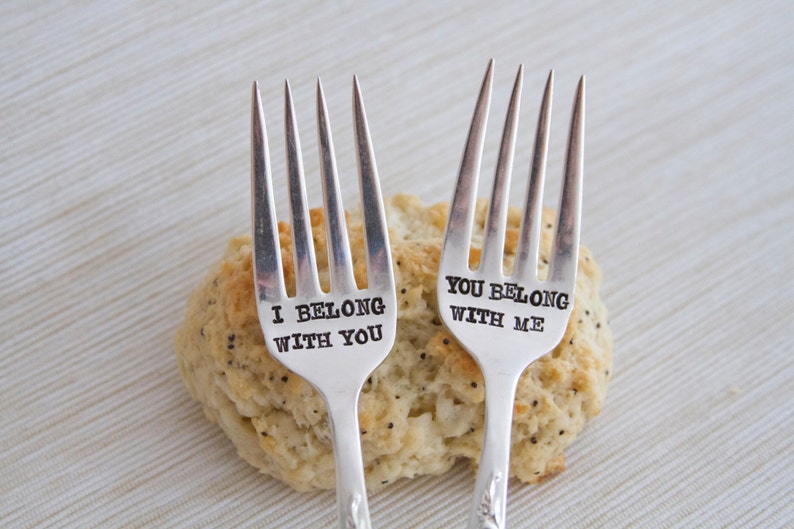 I Belong With You, You Belong With Me Hand Stamped Matching Forks Vintage Gift Wedding, Anniversary, Valentines Day 2013 image 1