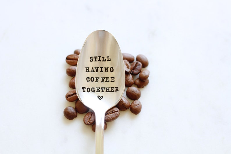 Still Having Coffee Together Hand Stamped Vintage Friendship Gift Going Away Gift gift for friends who are moving away image 1