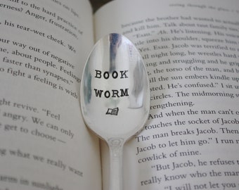 Book Worm - Hand Stamped Spoon - Vintage Gift -  Every Day Vintage - Tea and books, take time for yourself