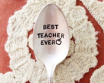 Best Teacher Ever - Hand Stamped Spoon - Teacher Appreciation Gift -  School Teacher - Tea and books, gift for teacher