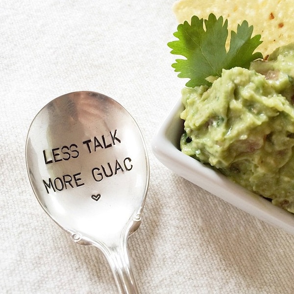 Less Talk More Guac - Hand Stamped Spoon - Guacamole - Avocado - Foodie Gift