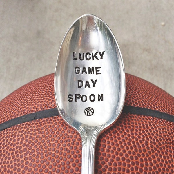 Lucky Game Day Spoon - Hand Stamped Sports Spoon - Sports Player, Basketball, Baseball, Football, Soccer - Gift for him, gift for her