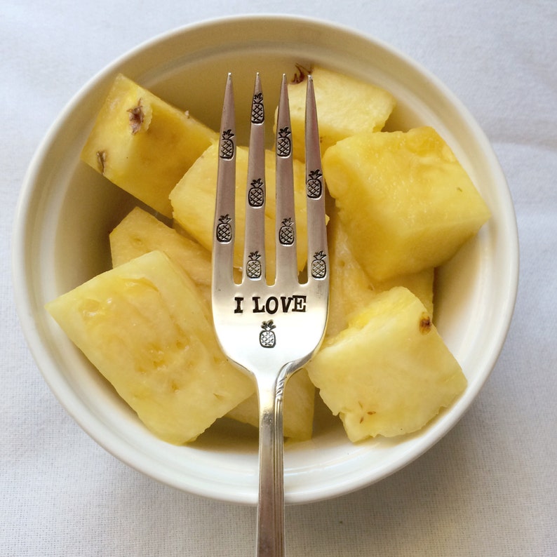 I Love Pineapple Hand Stamped Fork Vintage Gift Every Day Vintage Healthy Living Pineapple Beach Foodie Tropical image 3