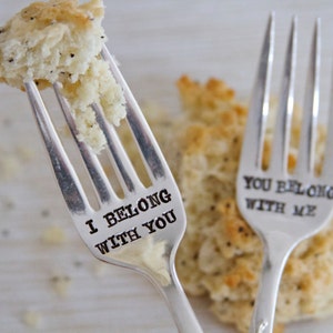 I Belong With You, You Belong With Me Hand Stamped Matching Forks Vintage Gift Wedding, Anniversary, Valentines Day 2013 image 4