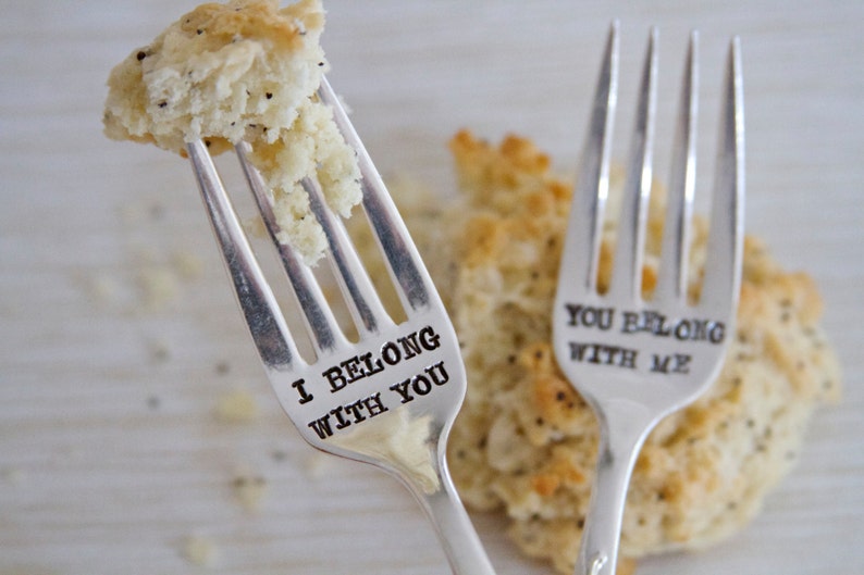 I Belong With You, You Belong With Me Hand Stamped Matching Forks Vintage Gift Wedding, Anniversary, Valentines Day 2013 image 4