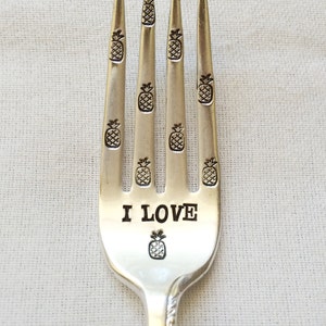 I Love Pineapple Hand Stamped Fork Vintage Gift Every Day Vintage Healthy Living Pineapple Beach Foodie Tropical image 2