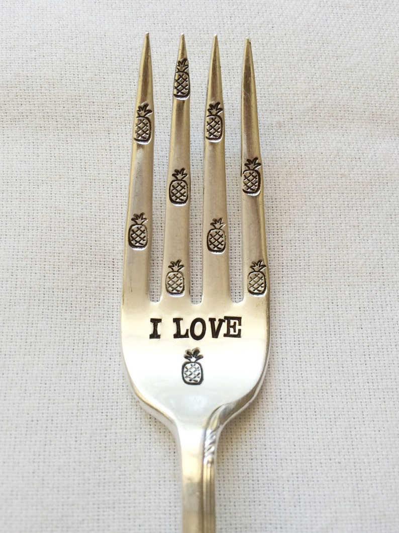 I Love Pineapple Hand Stamped Fork Vintage Gift Every Day Vintage Healthy Living Pineapple Beach Foodie Tropical image 2