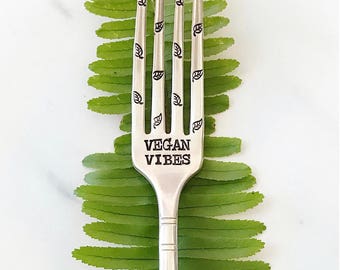 Vegan vibes. Stamped Fork: For Your Health. Vegan Gift. Gift for fitness minded, clean eating, kitchen utensil, unique gifts for the kitche