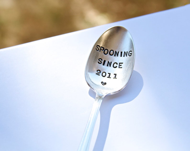 Spooning Since Anniversary Gift Hand Stamped Spoon gift for marriage, gift for couple, husband and wife, marriage, engagement image 2