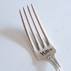 Yum Hand Stamped Fork Mason Jar of Hearts Food, Cook, Hostess gift ideas under 25 Gift for her, gift for him image 1